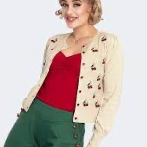 Voodoo Vixen Ivory Cherry Embroidery Bell Sleeve Cardigan